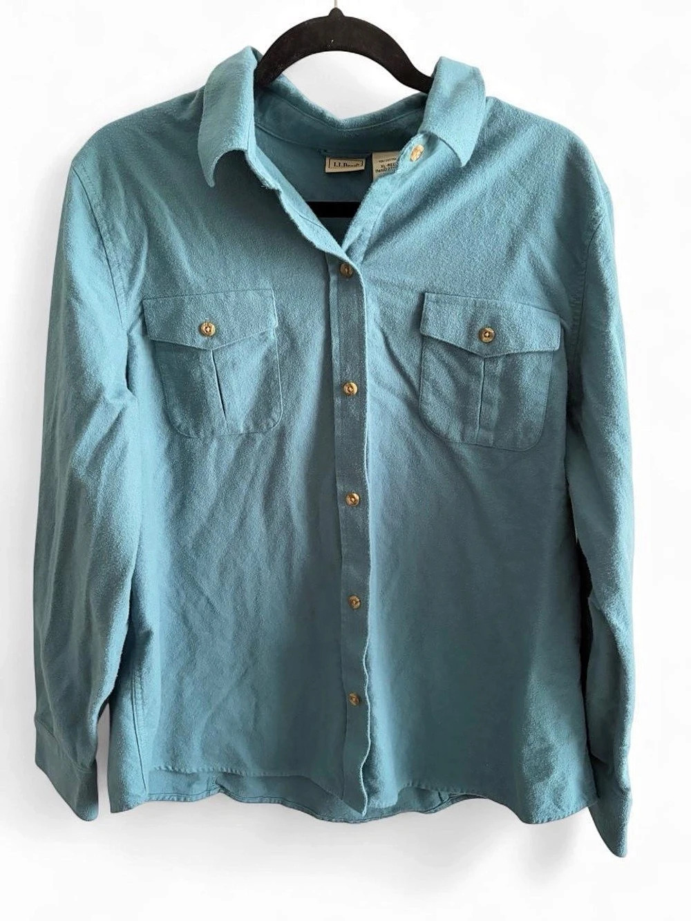 L.L.Bean Cotton Chamois Button Down Shirt Blue XL